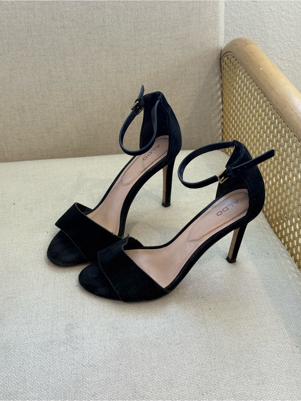 Aldo Black Suede Ankle-Strap Stiletto Heels